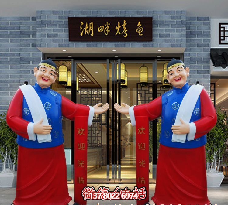 玻璃鋼精美彩繪迎賓雕塑，為您的酒店門口增添藝術(shù)氣息