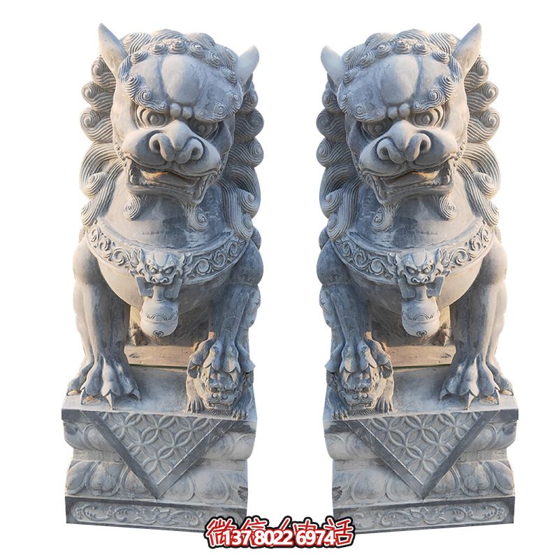 經典石雕大理獅子雕塑，精致祠堂裝飾