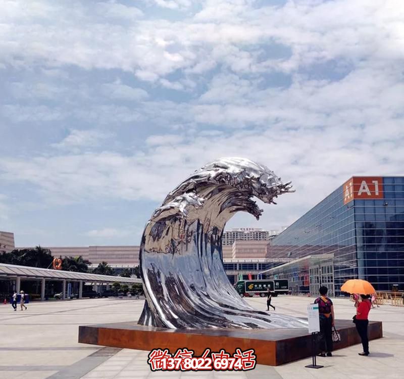 不銹鋼翻滾海浪雕塑，打造精美戶外廣場