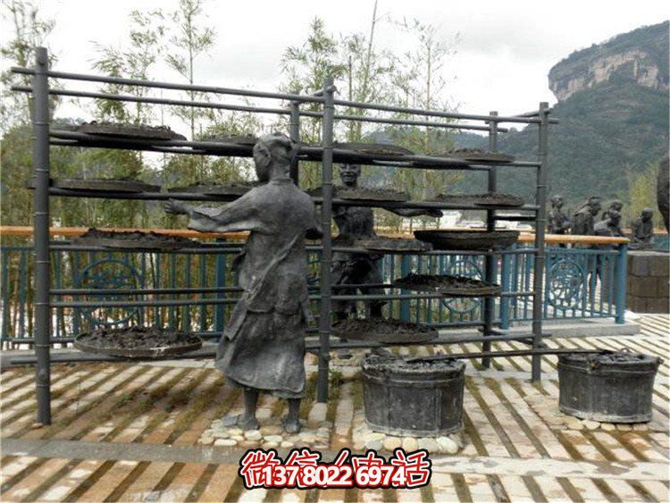 玻璃鋼仿真茶文化雕塑，大型戶外曬銅人物