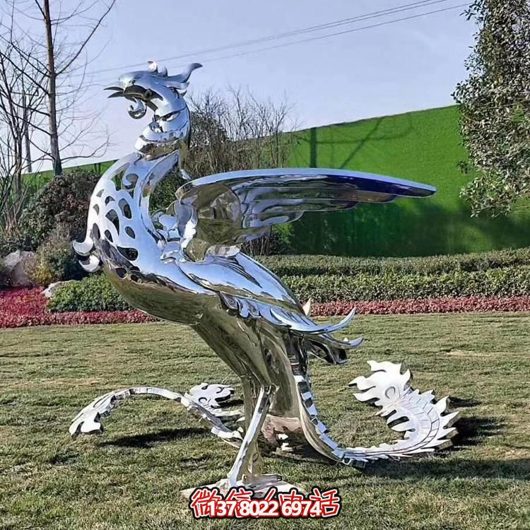 精美不銹鋼鳳凰雕塑，裝飾您的室外景觀