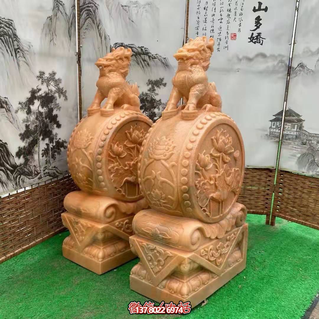 麒麟抱鼓石，晚霞紅荷花門(mén)墩