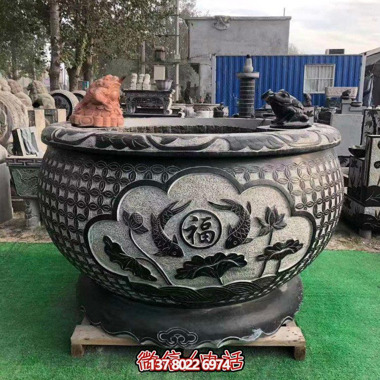 青石大水缸，石雕缸